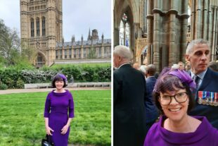 Left: Jennifer outside Westminster Abbey. Right: Jennifer inside Westminster Abbey.